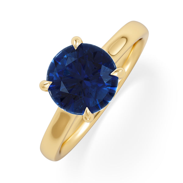 Amora Gem 2.00ct Round Cut Lab Sapphire Hidden Halo Engagement Ring in 18K Yellow Gold